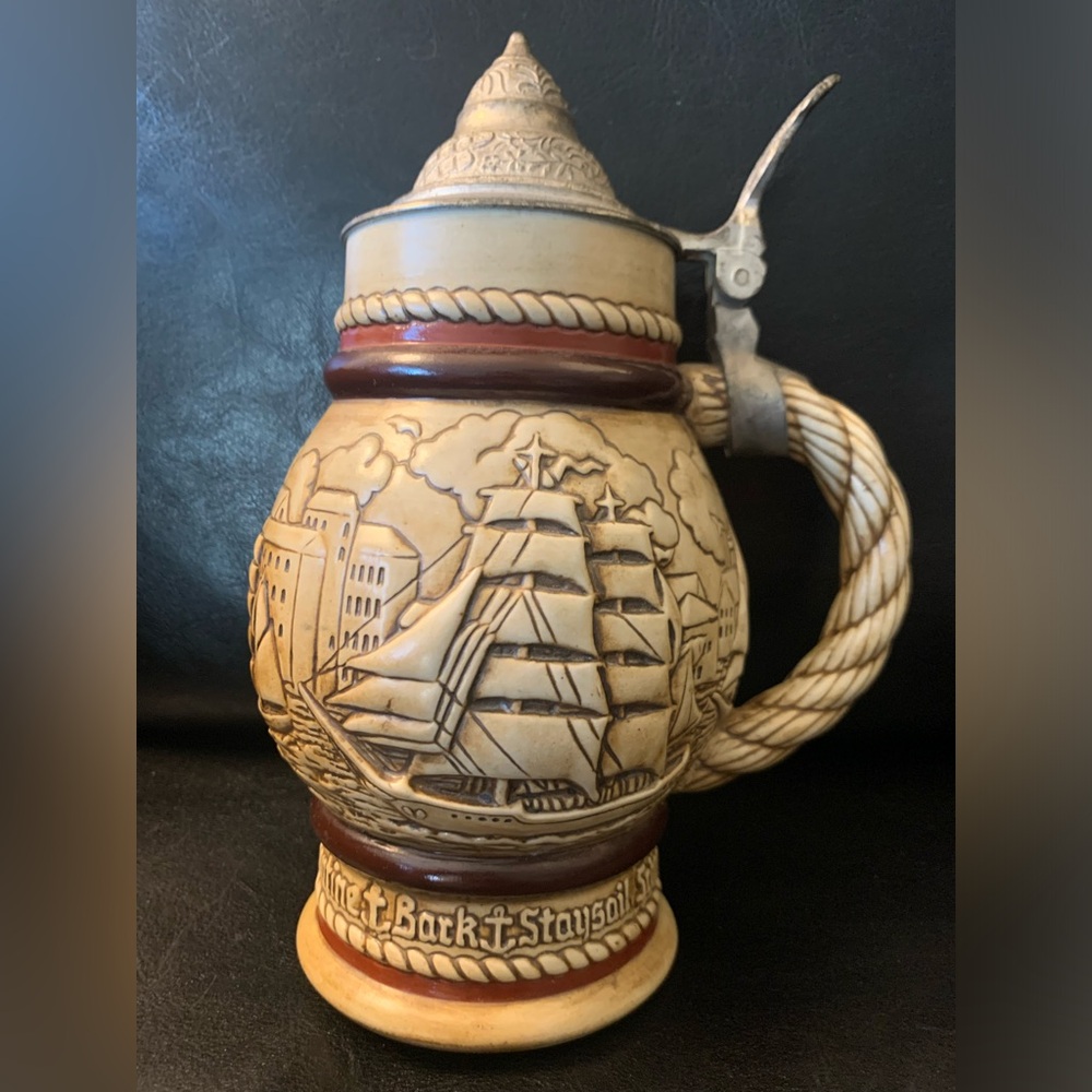 Avon Nautical Ceramic Stein with Cream and Brown Relief